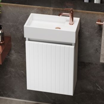 Fontana Alaska toiletmeubel 40cm mat wit ribbelfront met fontein solid surface rechts