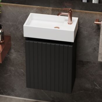 Fontana Alaska toiletmeubel 40cm mat zwart ribbelfront met fontein solid surface rechts