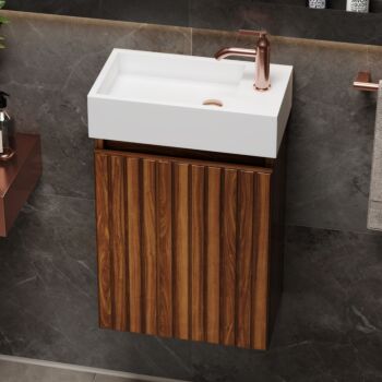 Fontana Alaska toiletmeubel 40cm walnoot ribbelfront met fontein solid surface rechts