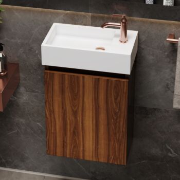 Fontana Alaska toiletmeubel 40cm walnoot met fontein solid surface rechts