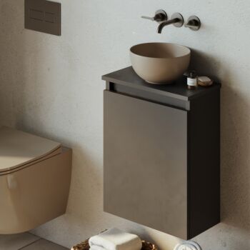 Fontana Bano toiletmeubel 40cm mat zwart met waskom taupe