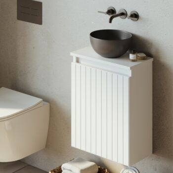 Fontana Bano toiletmeubel 40cm mat wit ribbelfront met waskom mat zwart