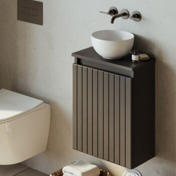 Fontana Bano toiletmeubel 40cm mat zwart ribbelfront met waskom glans wit