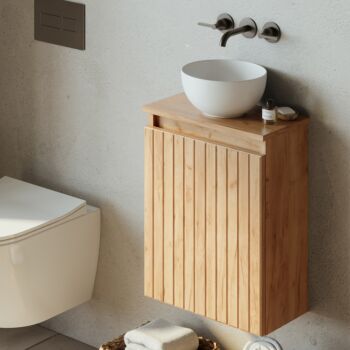 Fontana Bano toiletmeubel 40cm warm eiken ribbelfront met waskom glans wit