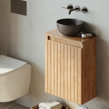 Fontana Bano toiletmeubel 40cm warm eiken ribbelfront met waskom mat zwart