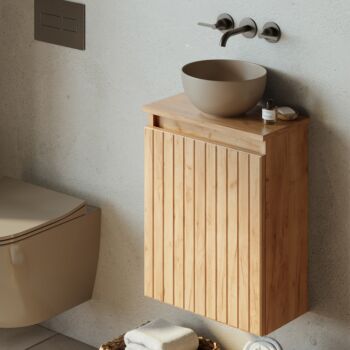 Fontana Bano toiletmeubel 40cm warm eiken ribbelfront met waskom taupe