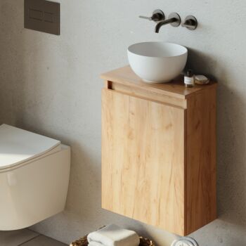 Fontana Bano toiletmeubel 40cm warm eiken met waskom glans wit