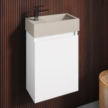 Fontana Crest toiletmeubel 40cm mat wit met betonnen fontein beige links