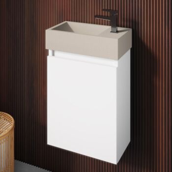 Fontana Crest toiletmeubel 40cm mat wit met betonnen fontein beige rechts