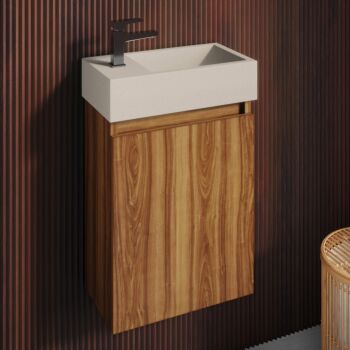 Fontana Crest toiletmeubel 40cm walnoot met betonnen fontein beige links