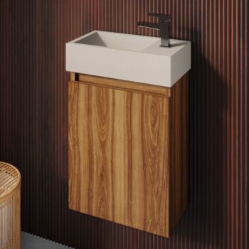 Fontana Crest toiletmeubel 40cm walnoot met betonnen fontein beige rechts