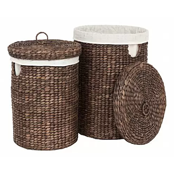 Home Delight set van 2 wasmanden waterhyacinth rond brown wash