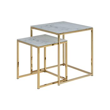 Noorlicht Ally salontafel wit marmer met gouden poten - set van 2