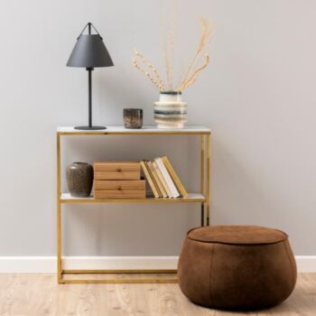 Noorlicht Ally sidetable marmer wit met gouden poten 80x26x80cm