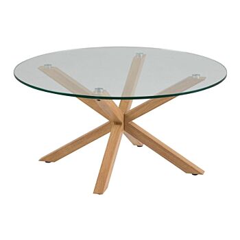 Noorlicht Flore ronde salontafel glas met houten poten 82cm