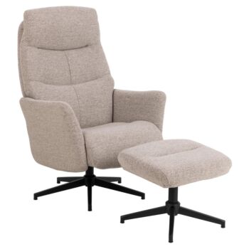 Noorlicht Floris sta op fauteuil met voetenbankje monza meubelstof beige