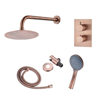 Saniclear Copper complete inbouw regendouche met hoofddouche 20cm, wandarm en 3 standen handdouche koper geborsteld