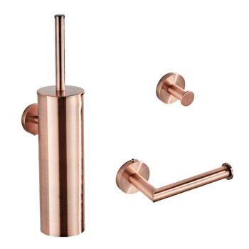 Saniclear Copper toiletaccessoire set met toiletborstel, haak en rolhouder geborsteld koper