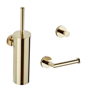 Saniclear Dorado toiletaccessoire set met toiletborstel, haak en rolhouder goud glans