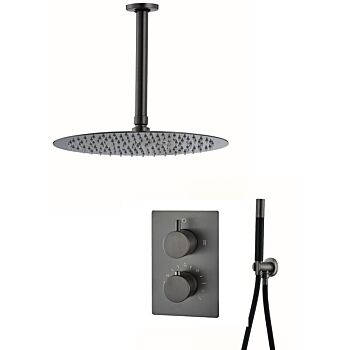 Saniclear Iron inbouw regendouche met hoofddouche 30cm en plafondarm gunmetal - verouderd ijzer