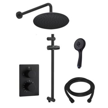 Saniclear Nero inbouw regendouche met hoofddouche 30cm, wandarm, glijstang en 3 standen handdouche zwart mat