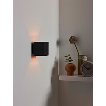 Lucide Xera wandlamp vierkant zwart 8cm